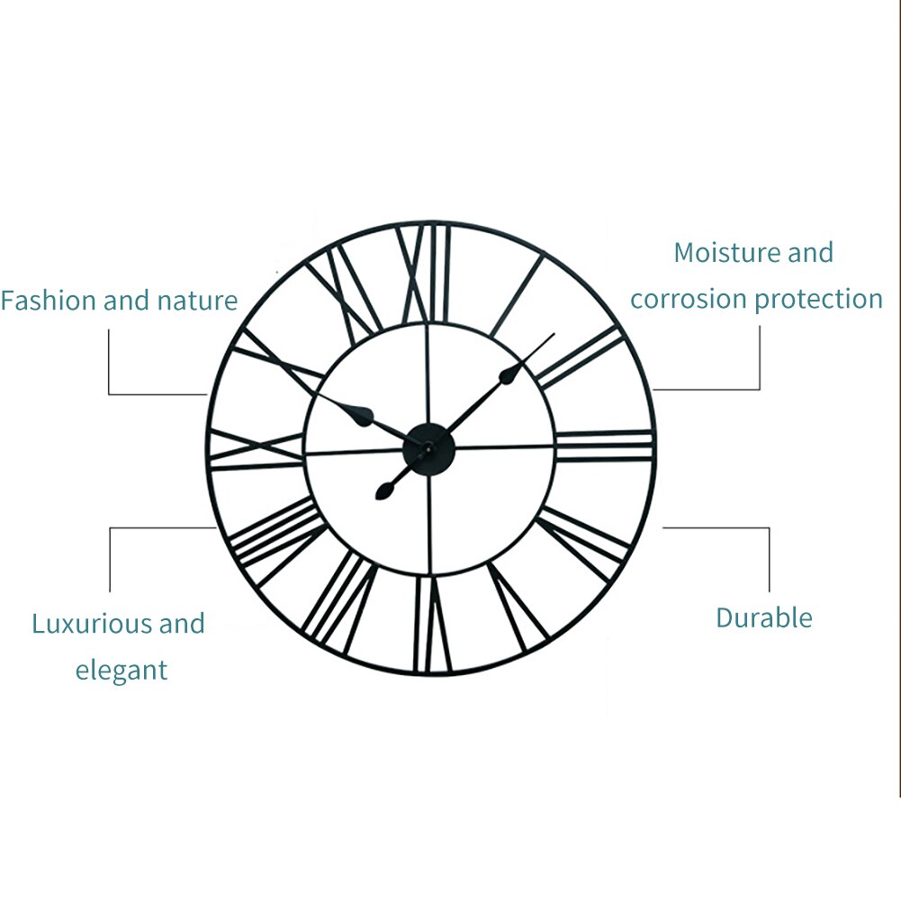 Retro Roman Numeral Wall Clock Crafts Ornaments Iron Black 40cm Retro Large Living Room Office Art Wall Home Decorative