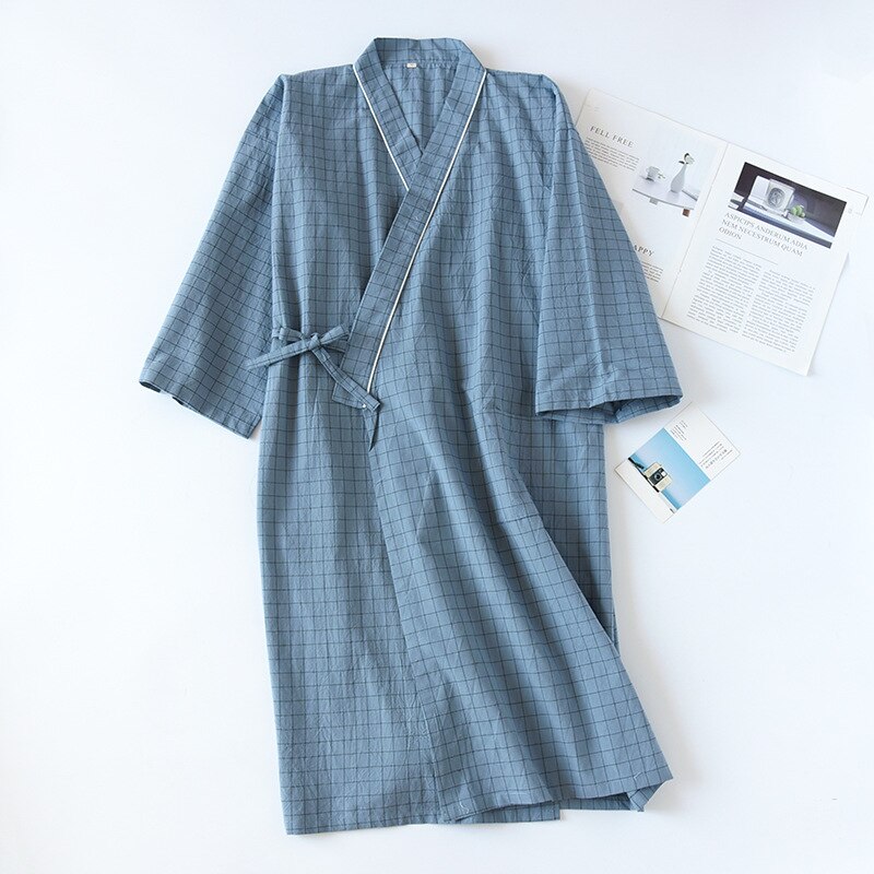 Spring Summer Thin Men'S Kimono Cotton Crepe Men'S Nightgown Summer Nightdress Large Size Yukata Sweat Steamed Clothes Kimono: A / L