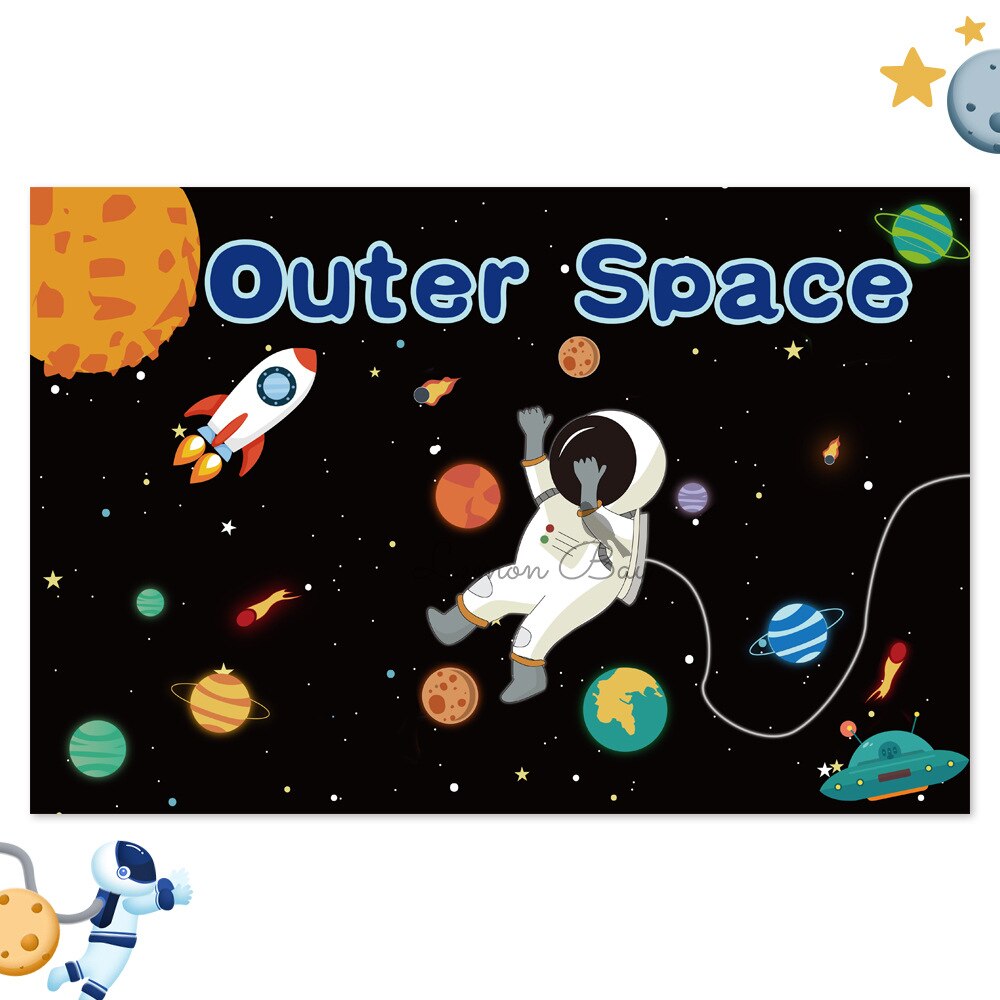 Outer Space Astronaut Theme Backdrop Astronomy Planet Galaxy Photo Booth Background Children Boy Birthday Party Supplies