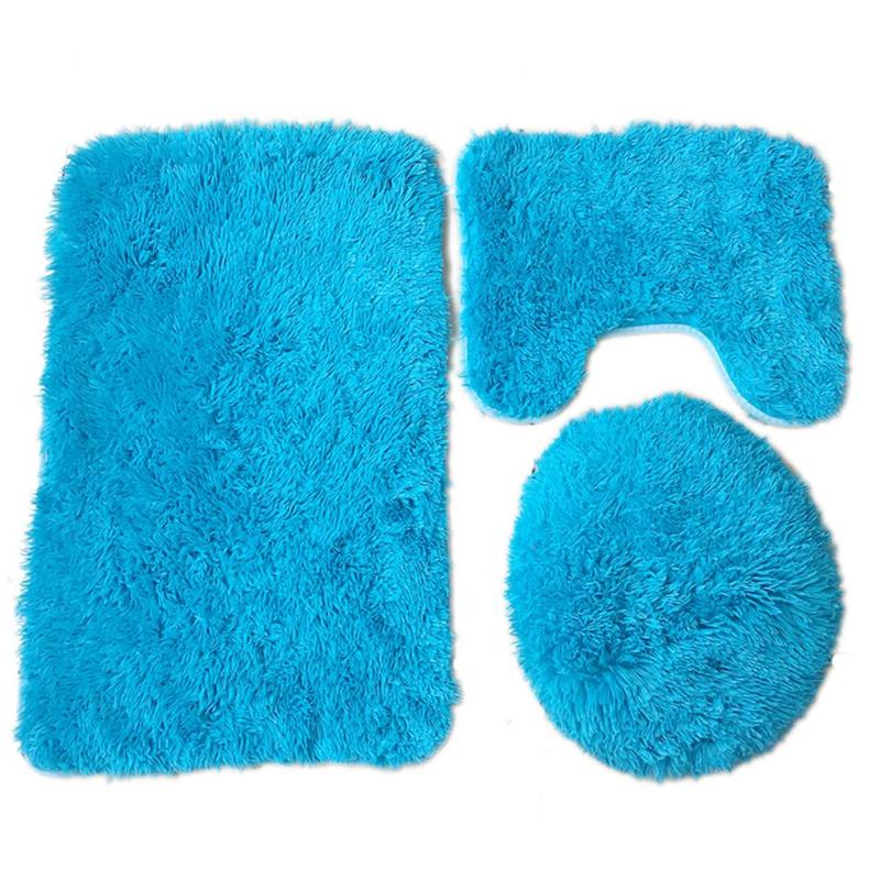 3pcs/set Non Slip Bathroom Mat Cover Toilet Lid Pad Floor Carpet Rug Home Decor Solid Plush Mat Bathroom Products: Sky Blue