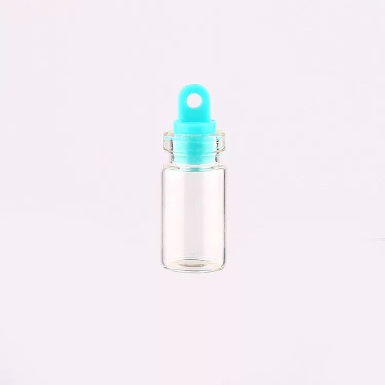 5 stuks 1ml Mini Clear Glazen Fles Wensen Fles Flesjes Lege Glazen Potten Met Plastic/Kurk Bruiloften wish Party Gunsten: blue plastic