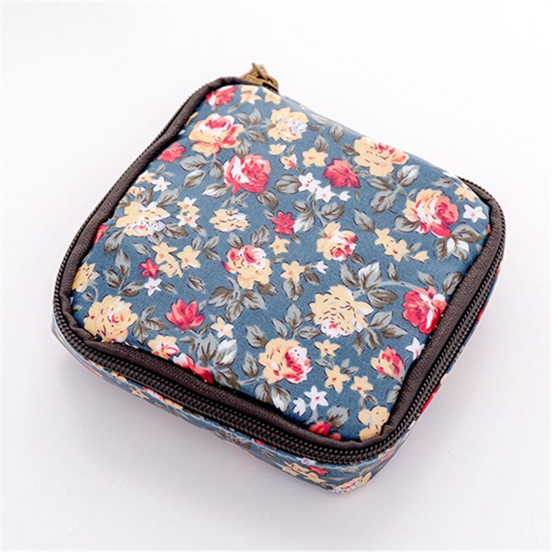 Moda feminina pequenos sacos cosméticos viagem mini guardanapos sanitários compõem moeda cartão de dinheiro batom bolsa de armazenamento sacos: Flower