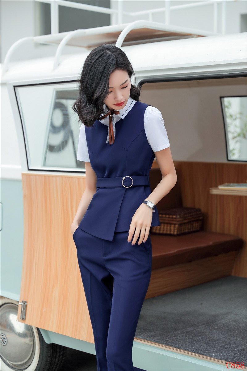 Formal Ladies Black Waistcoat &Vest Women Business Suits with Pant and Top Set Work Wear Office Uniform Styles
