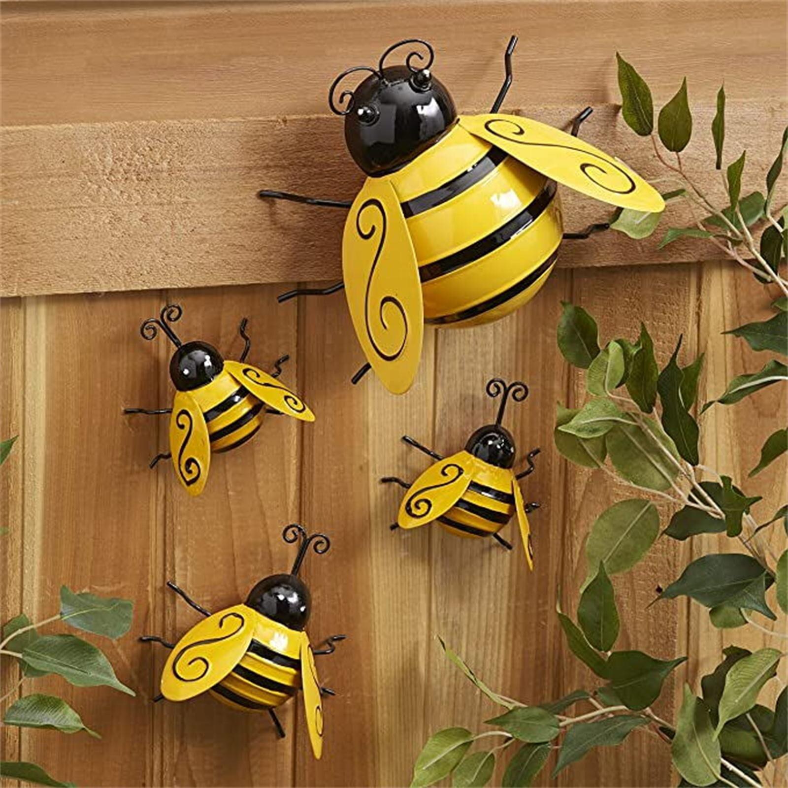 Bumble Bee Garden Accents Yard Fence 3D Sculpture Ornaments Wall Home Hanging DIY Ornament Garden Decor Sculptures: F