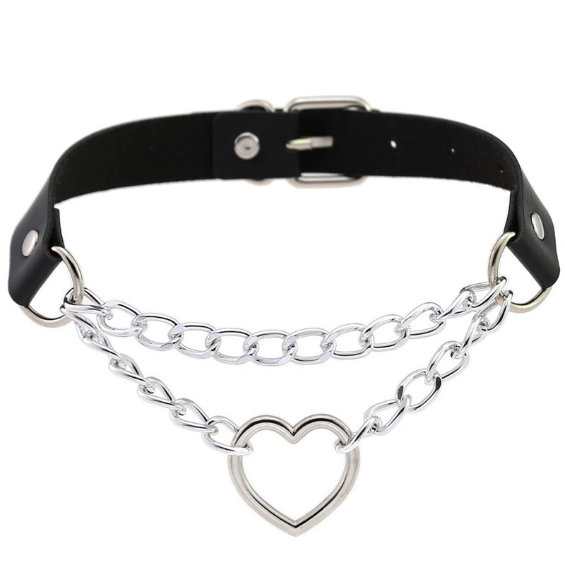 Gothic Punk Ketting Harajuku Multi Kleur Hart Met Lock Hanger Pu Lederen Choker Kraag Ketting Voor Vrouwen Meisjes Sieraden: 2