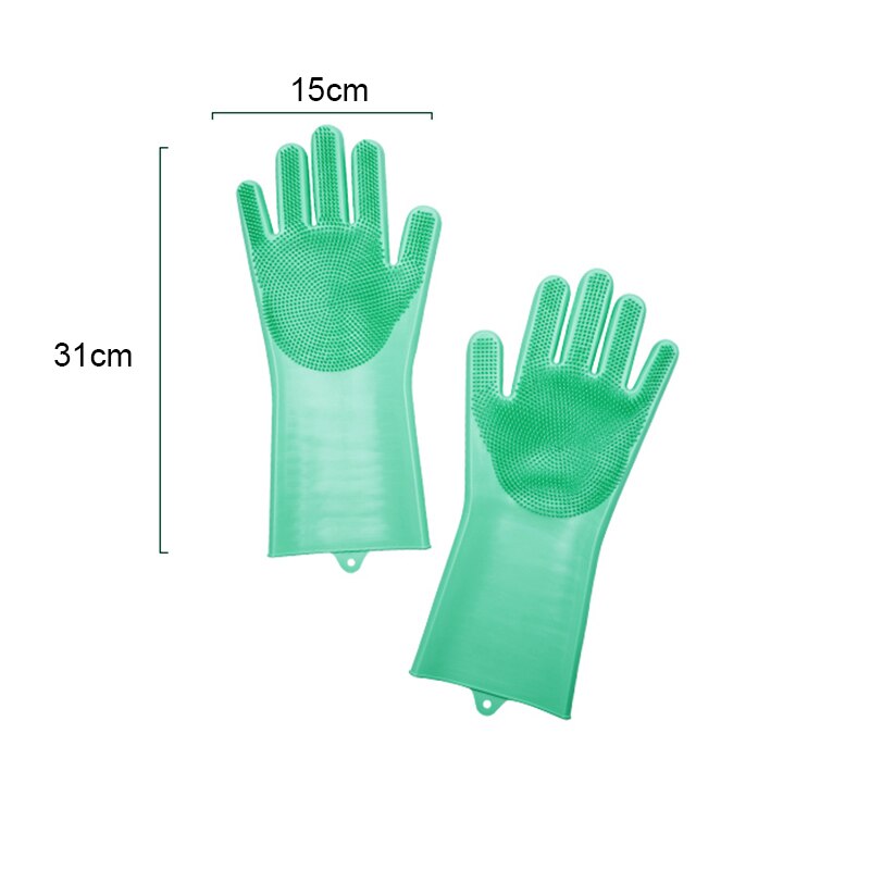 Gants magiques multifonctions en Silicone, 1 paire, éponge de nettoyage pour la cuisine, en caoutchouc de lavage de la vaisselle: green