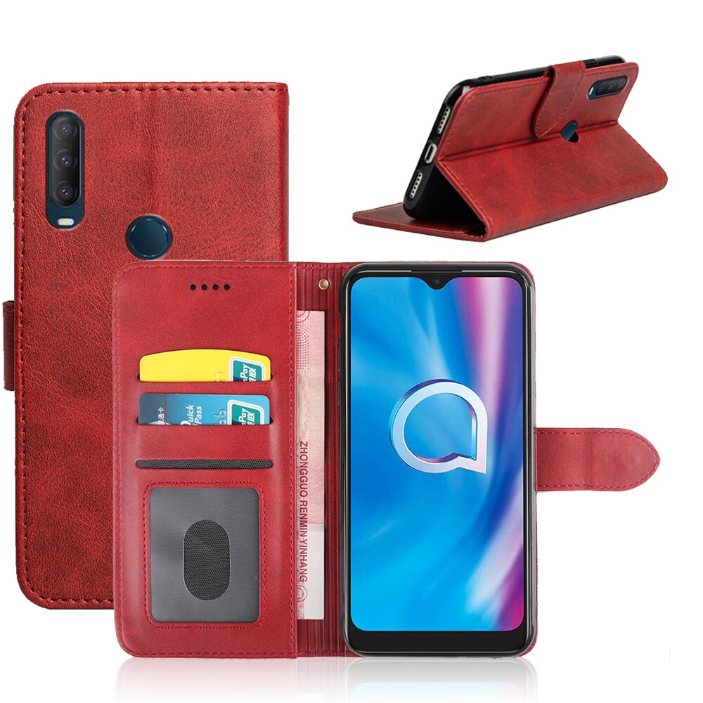 AVEOLELA Für Alcatel 1S fallen sterben Neue Auflistung PU Leder kippen Brieftasche Foto Halfter Abdeckung Mit eine Bargeld Slot Innen kippen Abdeckung: rot