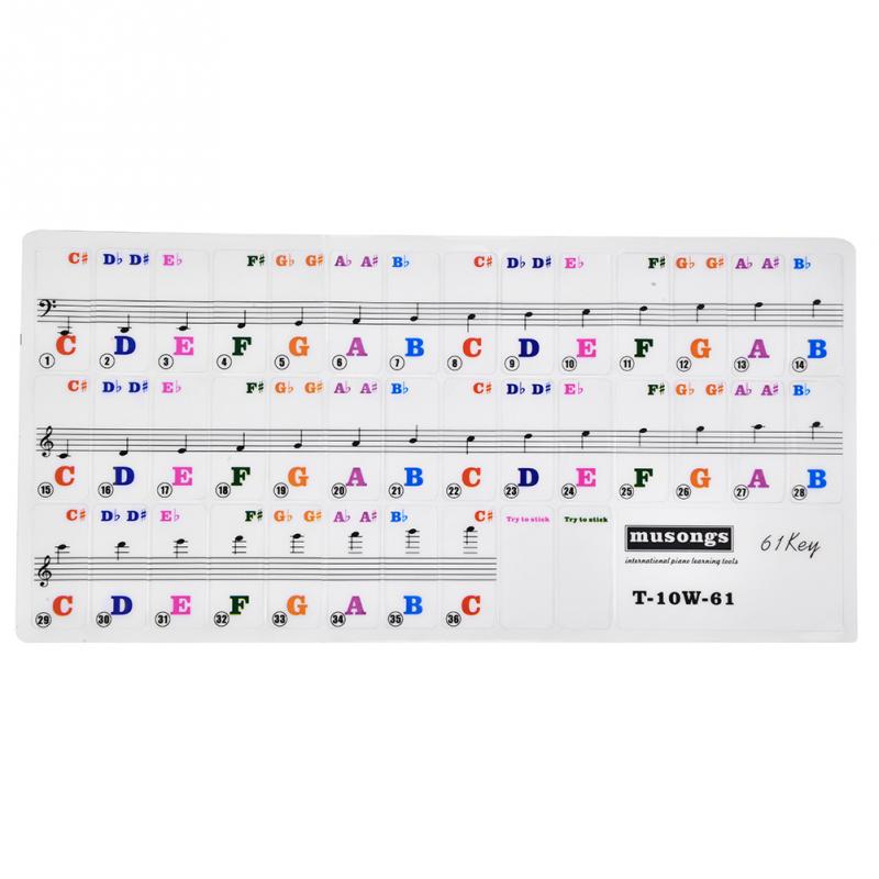 Transparante Piano Toetsenbord Sticker Set 61 Key Elektronische Keyboard Piano Sticker Multicolor Piano Stave Note Sticker Voor Beginner