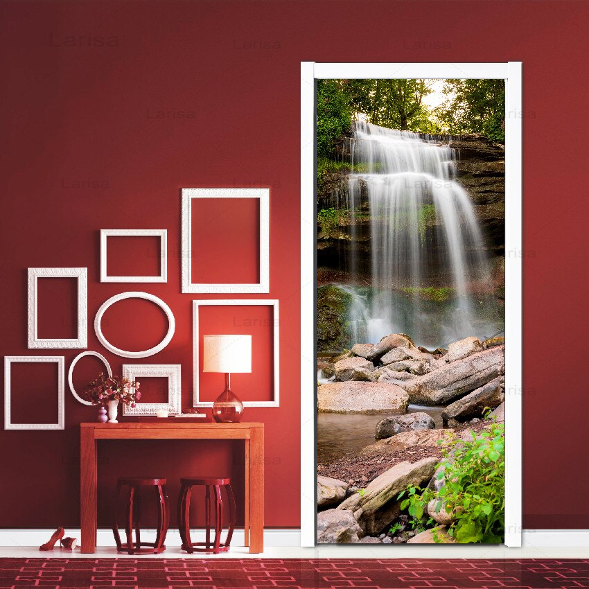Self Adhesive Decal Home Decor Waterfall DIY Door Sticker Landscape Poster For Living Room PVC Waterproof 3D Print Photo Art
