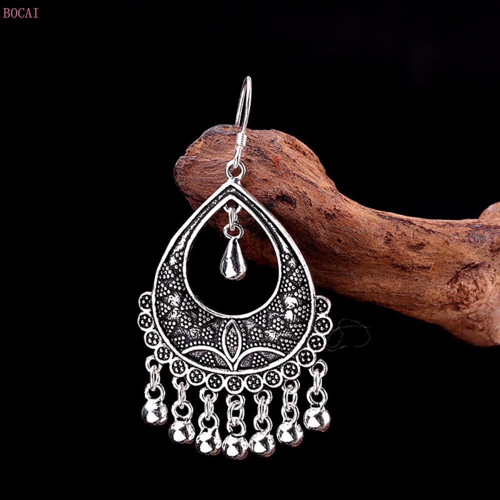 BOCAI thailändisch silber ohrringe für frauen reine handgemachte ohrringe S925 reinem silber schmuck frauen übertrieben Quaste Ohrringe