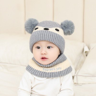 Kindermutsen, babymutsen, babymutsen voor mannen en vrouwen, gebreide mutsen, warme slabbetjes, tweedelige: Grijs