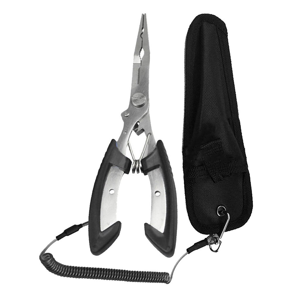Rvs Vissen Tang Set Vissen Tang Schaar Line Cutter Hook Remover String Tool met Zak: Black