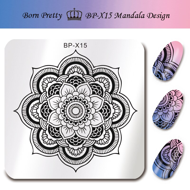 GEBOREN PRETTY 6*6cm Vierkante Nail Art Stempel Stempelen Plates Template Mandala Afbeelding Stempel voor Nagels BP-X15