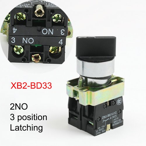 Xb2-bd21 bd25 bd33 bd53 bd73 1no/2no/1 nej 1nc 2/3 position låsning selvlåsende vælger trykknap switch øjeblikkelig selv-reset: Xb2-bd33