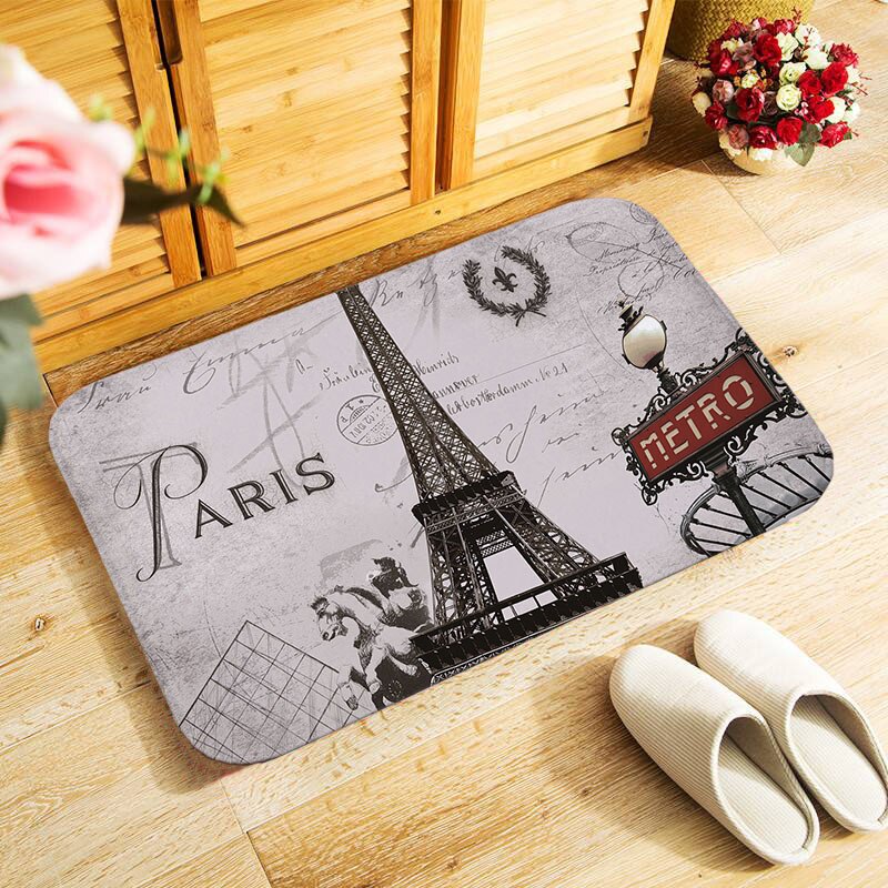 40 x 60cm buitendeurmat, klein vloerkleed voor slaapkamer, keuken, hal, deurmat, antislip, retro, europa, parijs, schilderachtig: Mu 241