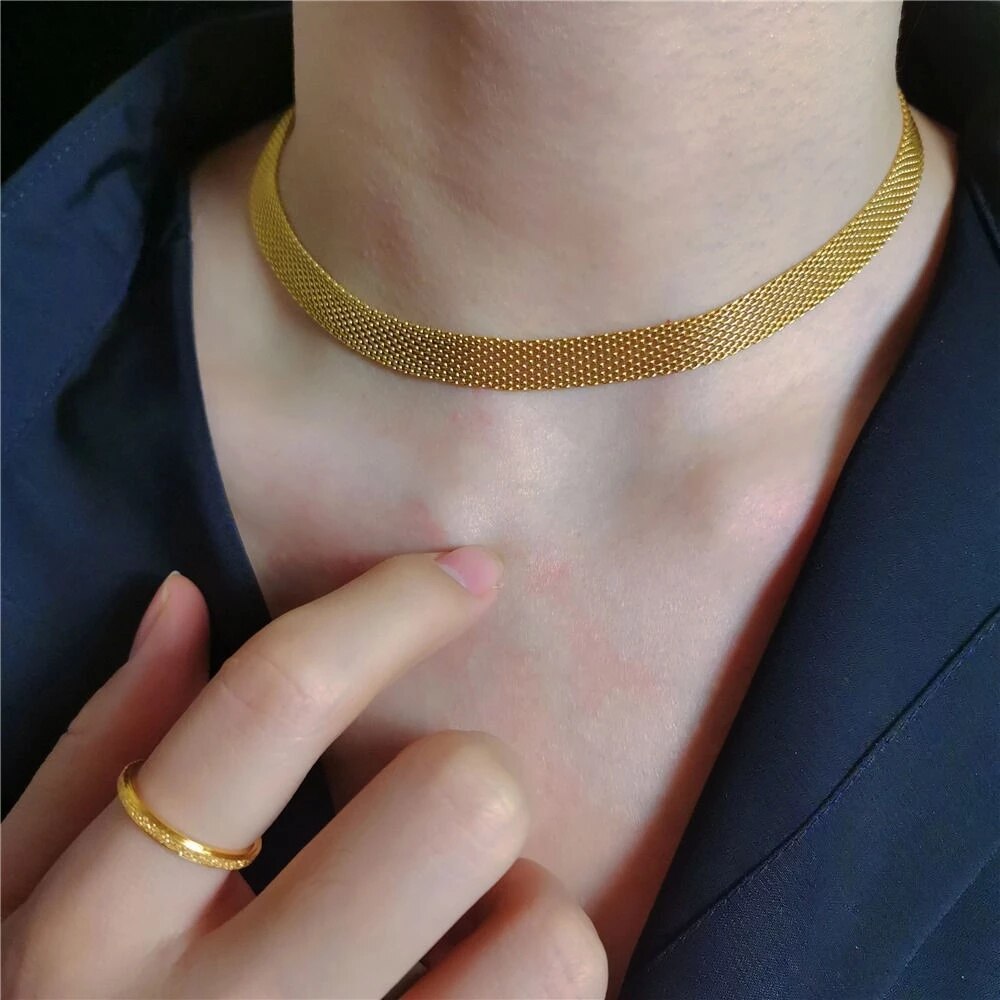 2022 Trend Mesh Riem Ketting Voor Vrouwen Goud Rvs Metalen Net Choker Op Hals Ketting Sieraden Goth Vrouwen &#39;S Kraag