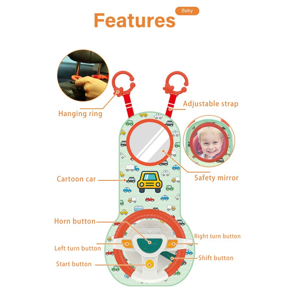 Baby Car Back Seat Steering Wheel Infant Driving Wheel Eletric Simulation Toy With Light Sound For Infant Boys Girls Toddlers