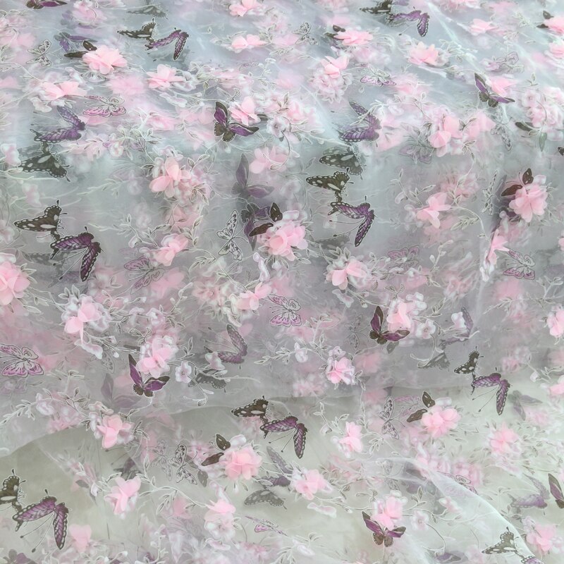 50cm * 135cm Kleid Kleider Applikationen Chiffon Stoffe Schmetterling Drucken Organza Spitze kleidung Material