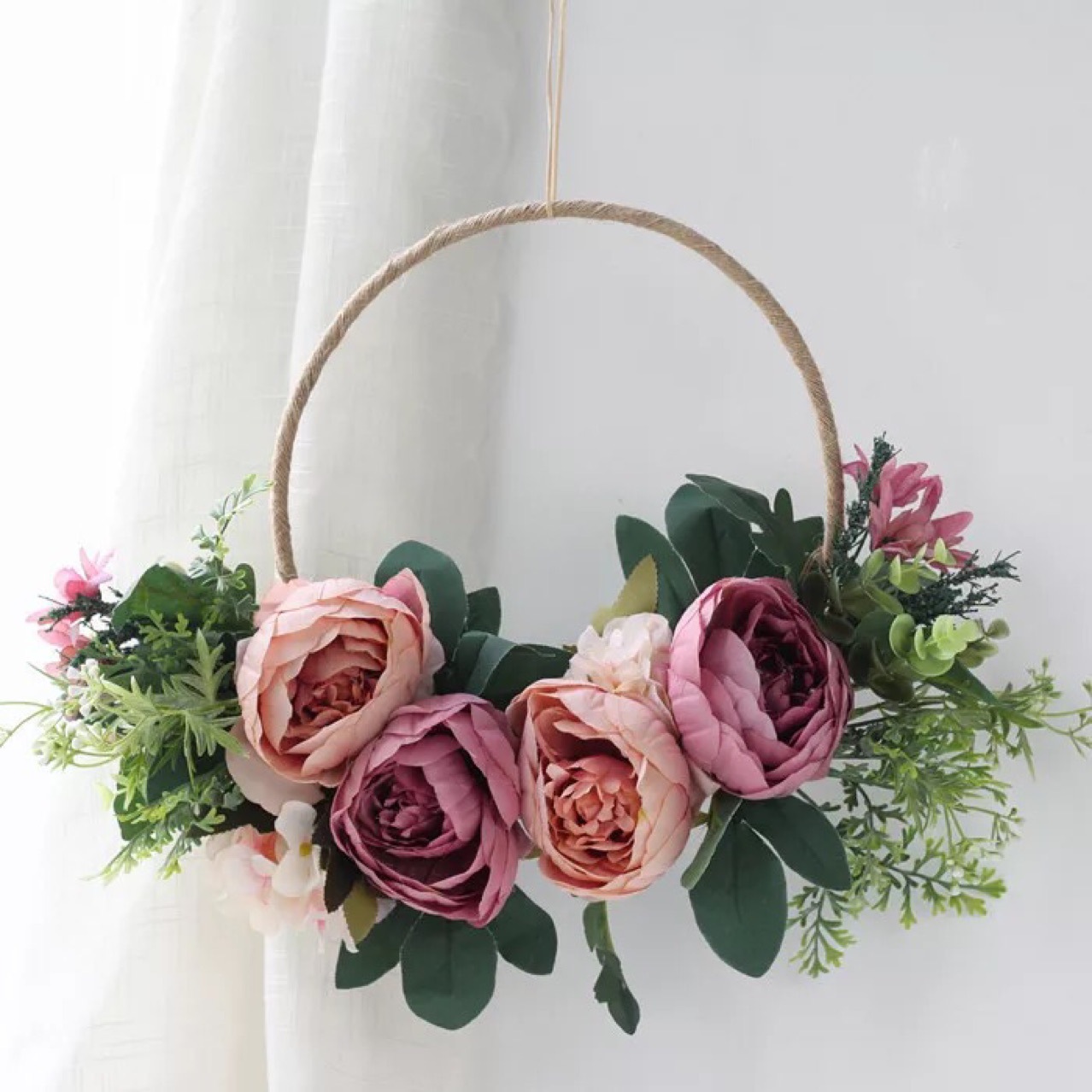 NZUK – couronne de mariage en forme de cercle, Bouquet de fleurs, fausses feuilles, panier de fleurs, pour la mariée: Violet
