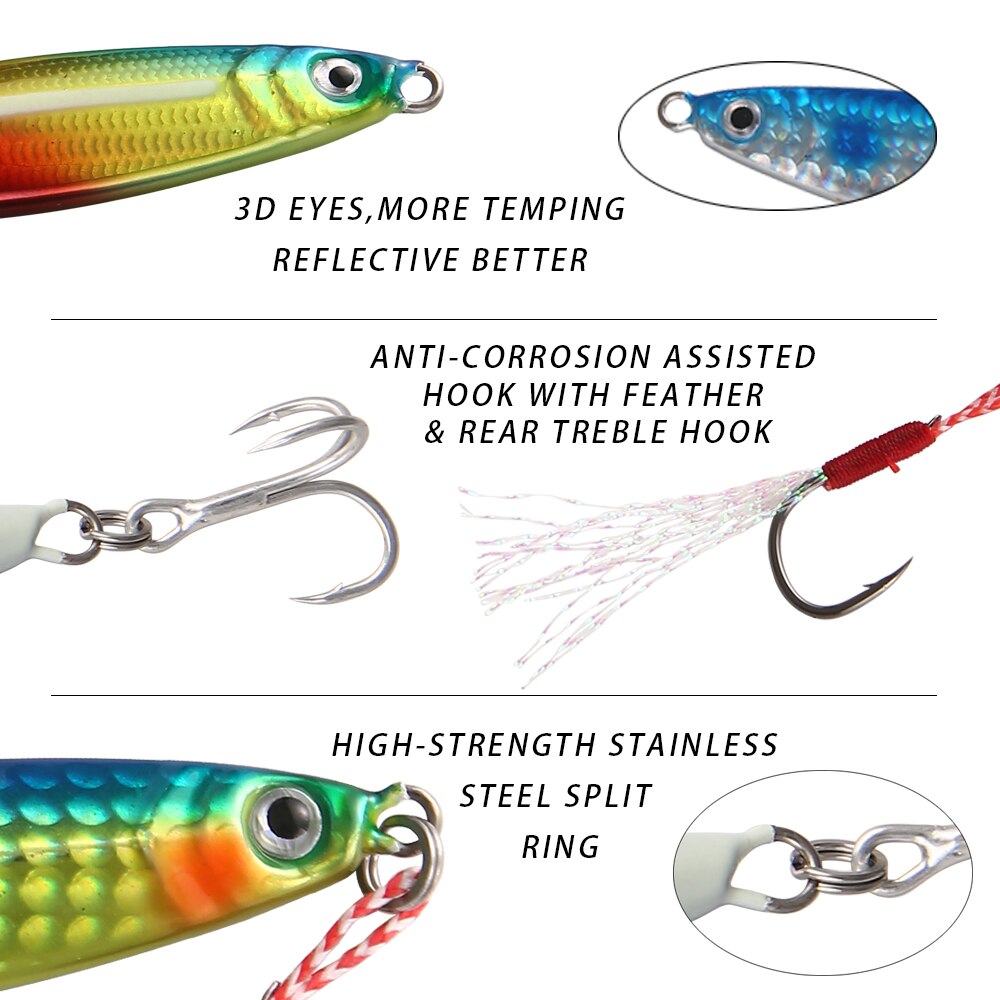 20g/30g/40g Japanese metal jigging lure Artificial Hard Bait saltwater fishing lure slow pitch casting luminous jig with treble