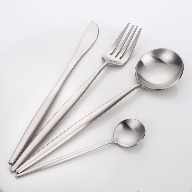 Fabrik 4 stk grøn guld bestik sæt smukt titanium service 18/10 rustfrit stål til køkken service spisebord sæt: Sølv