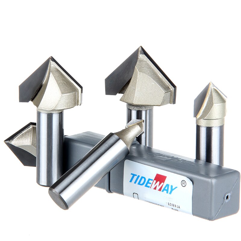 90 Deg 1/4&1/2 SHK V Groove Trimming Knife Tools Carving Tool Router Bit V-Groove Wood Cutter