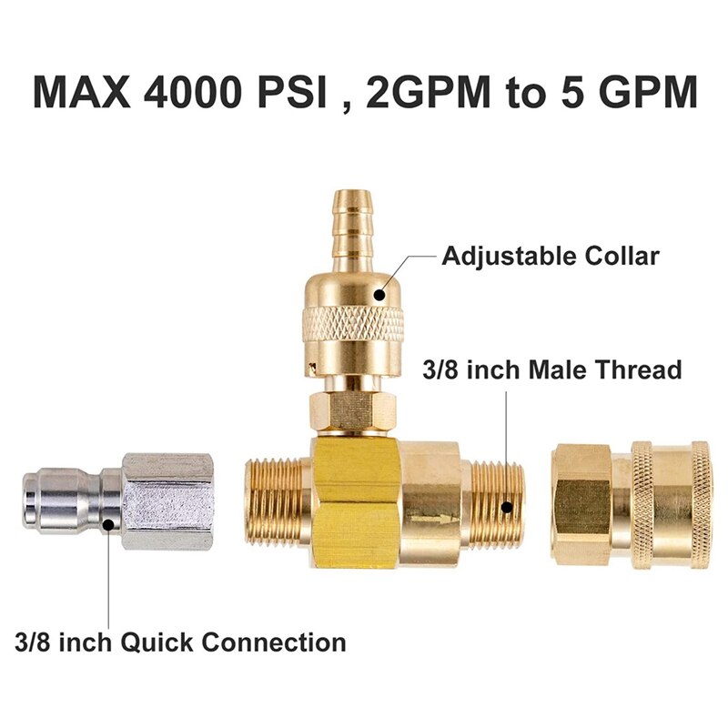 Downstream Injector for Pressure Washer, Power Washer Injector Kit, Soap Injector, 3/8 Inch Quick Connect, 4000 PSI