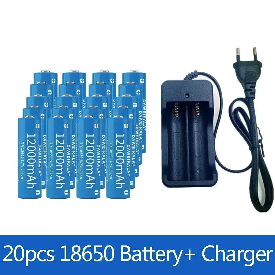 3,7 V, 18650, 12000mAh capacidad, batería recargable iones litio para linterna, batería antorcha + cargador: green