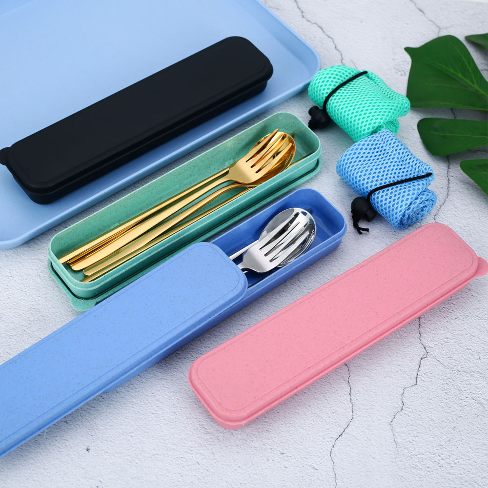 304 ruostumatonta terästä korea astiasto lusikka syömäpuikot laatikko astiasto matka ruokailuvälinesarja kannettava astiasto