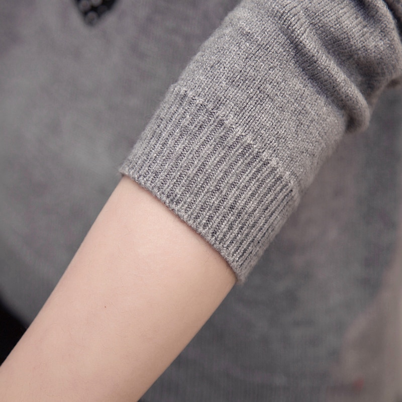 Suéter de cuello alto de punto tigena para otoño e invierno, jersey para mujer, bonito jersey bordado, jersey para mujer, jersey amarillo