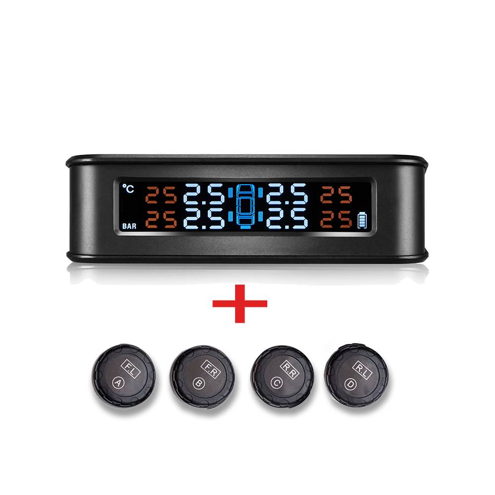 Sistema de Monitoreo de presión de neumáticos de coche, TPMS Solar inalámbrico, LCD, 4 sensores externos