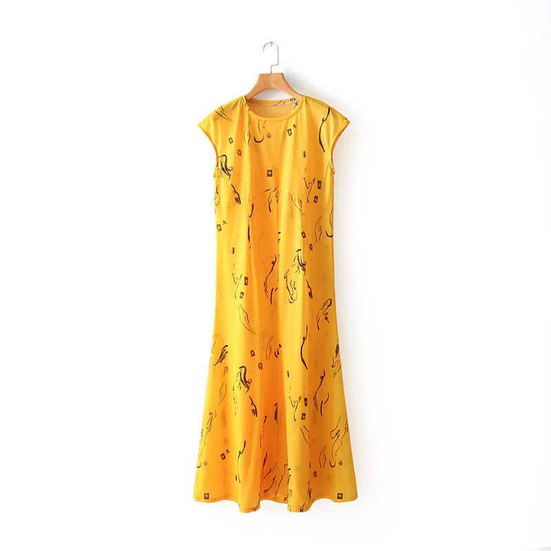 JuneLove été femmes bohème o cou imprimé longue longueur de plancher robe à manches courtes robe droite femme tenue décontractée: L