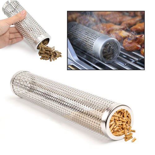 Bbq roestvrijstalen geperforeerde gaas rookbuis filtergadget koud roken pelletroker