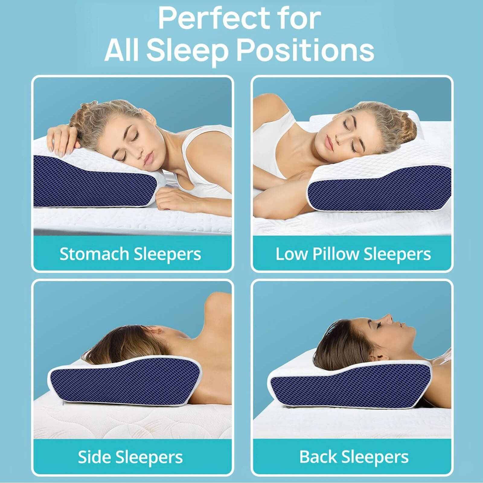 1 almohada de espuma viscoelástica, almohada para dormir para personas mayores de lado, espalda y estómago, almohada de soporte contorneada para el cuello mejora el sueño