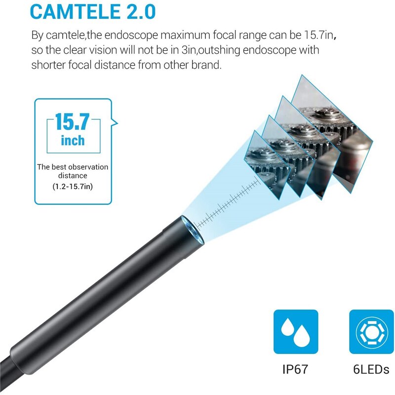 Depstech 2.0mp 5.0mp wifi endoskop hd inspektionskamera trådløst slangekamera 6 led borescope til android & ios
