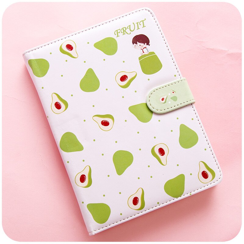 Bloc de notas estampado con forma de fruta, planificador con hebilla magnética, cuaderno de PU, Agenda anual, ilustración de Color, planificación diaria, papelería Kawaii: D