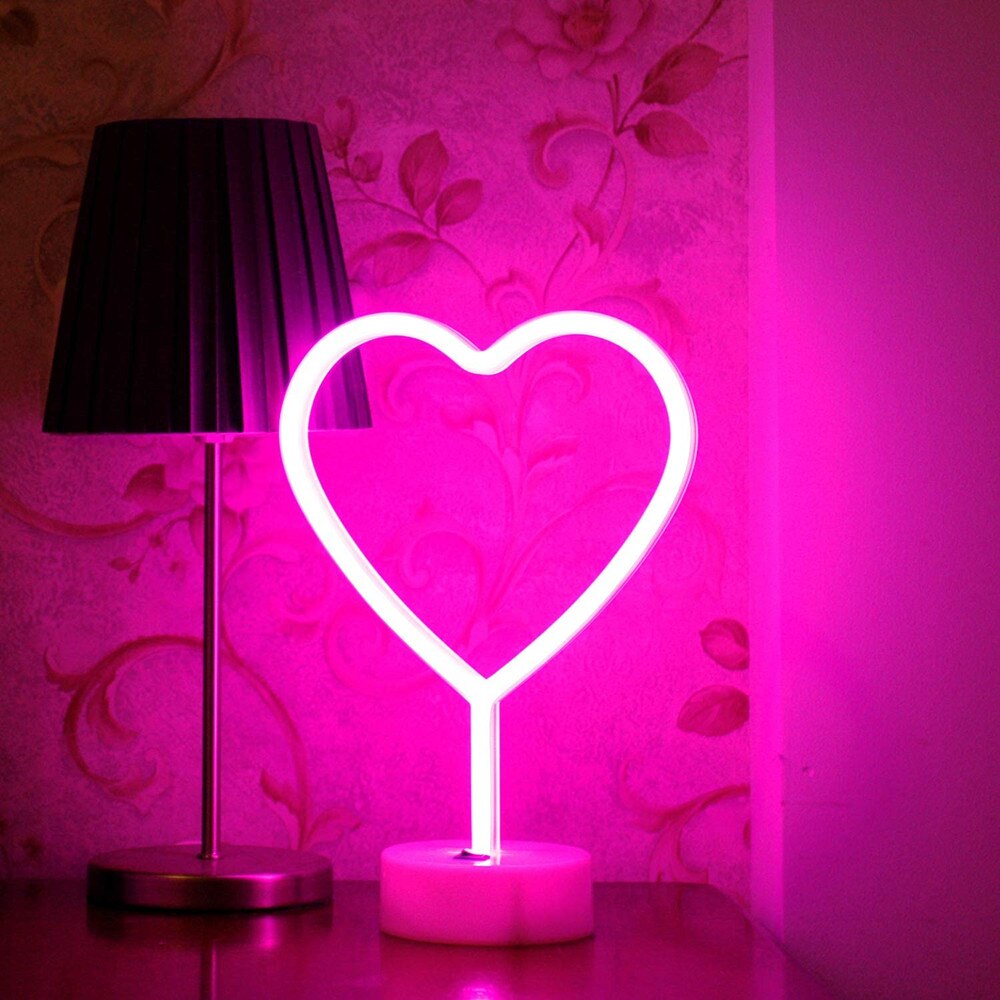Luces decorativas de neón con luz de corazón Led neón letras artísticas Decoración de mesa lámpara de neón con Base para niños y niñas dormitorio único
