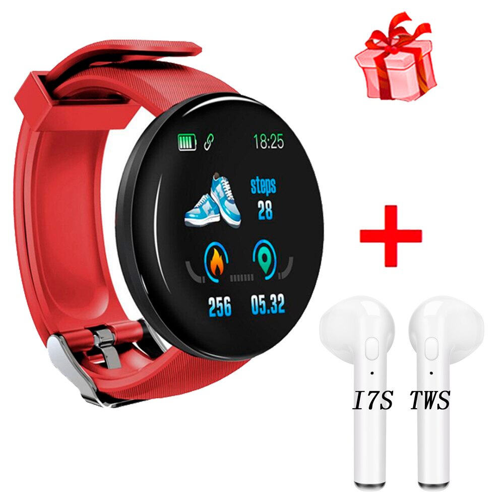 119 Plus Bluetooth Smart Watch Men Blood Pressure Smartwatch Women Watches Smart Band Sport Tracker Smartband For Android: D18 Red i7s TWS