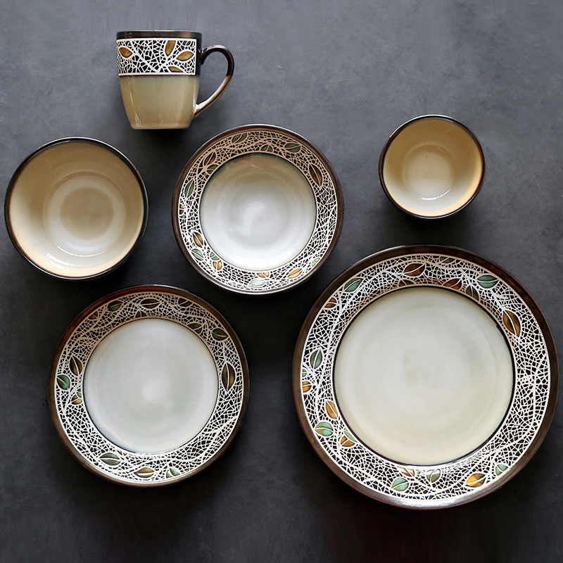 Vajilla de cerámica con plato para cenar de porcelana