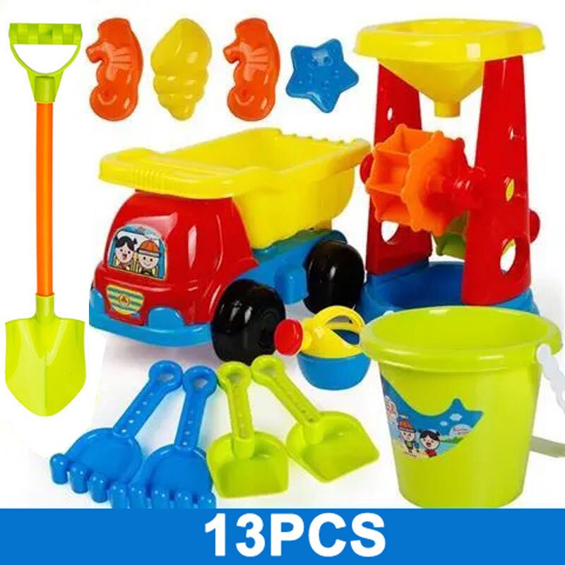 Kids Beach Playing Toys Shovel Barrel and Sands Molds Baby Summer Beach Hourglass Digging Sand Toy Set Beach Sand Dune Tool Toys: 13PCS blue