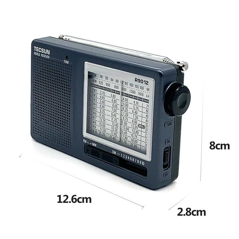 TECSUN R-9012 AM/FM/SW 12 Bands Shortwave Radio Portable Receiver with AN-05 External Antenna Multiband Radio Receiver
