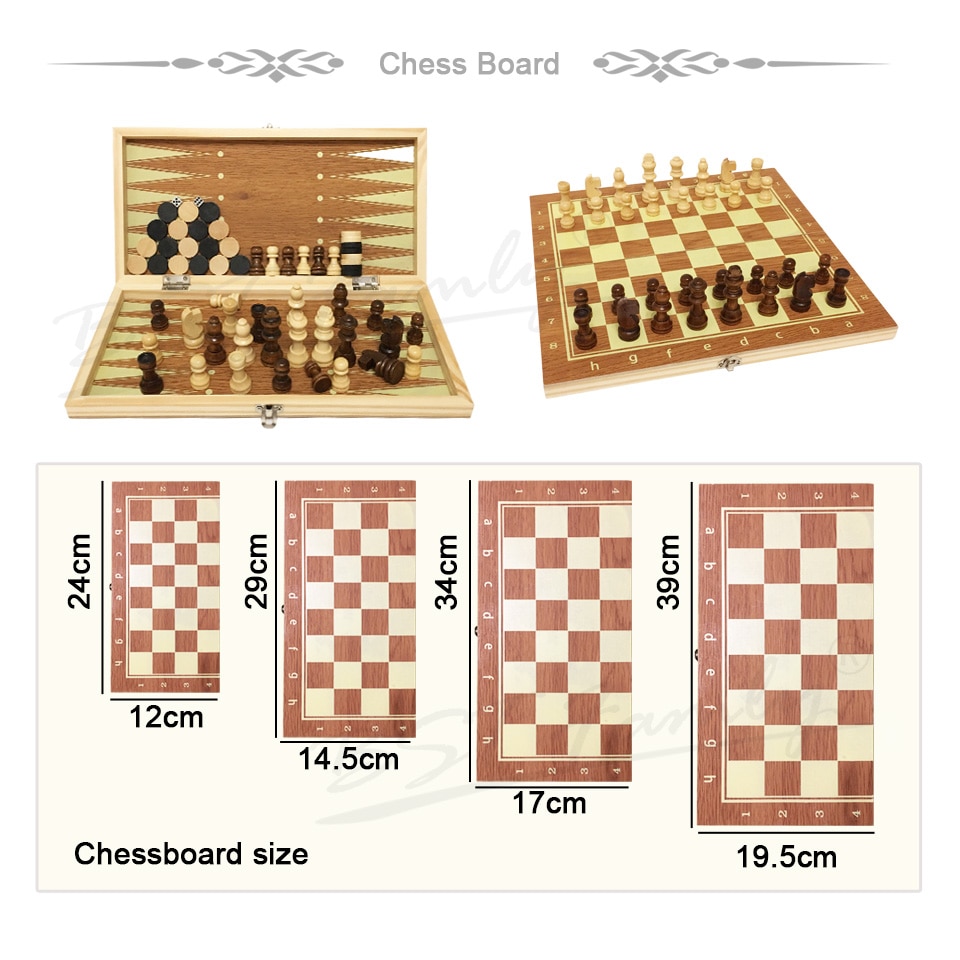 3 in 1 træ skak sæt brikker backgammon rejser træ skak spil skak brikker foldbare skakbræt kladder  i3