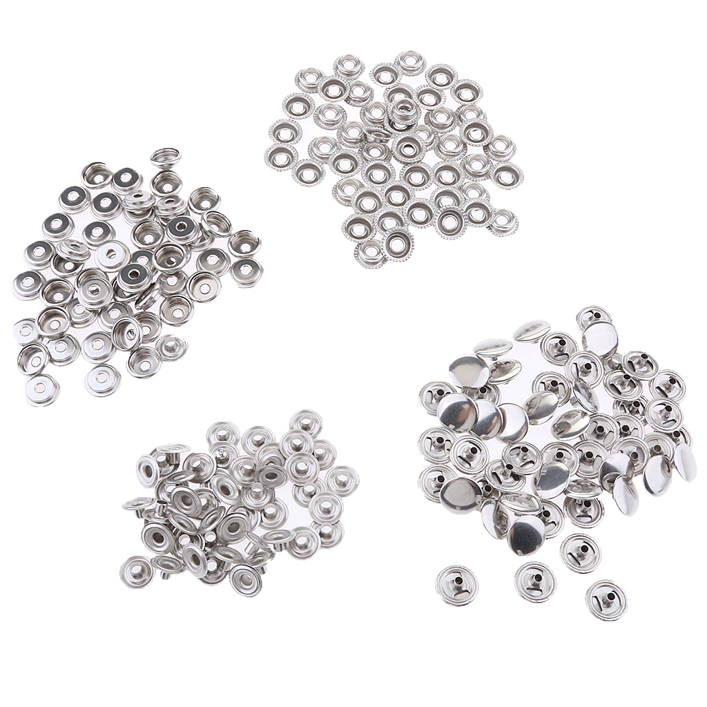 Stainless Steel Fastener Snap Press Stud Button Marine Set 100Pcs
