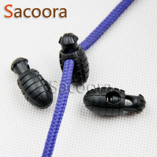 50 stks/pak Plastic Black Grenade Stijl Cord Lock Stopper Voor Paracord/Schoen Kant Gat 5mm # C0009-B1