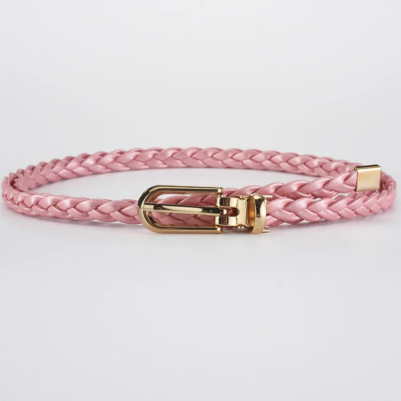 Ceinture tressée pour femmes, avec boucle dorée, ceinture fine décontractée pour étudiantes, accessoires de vêtements pour dames: Rose