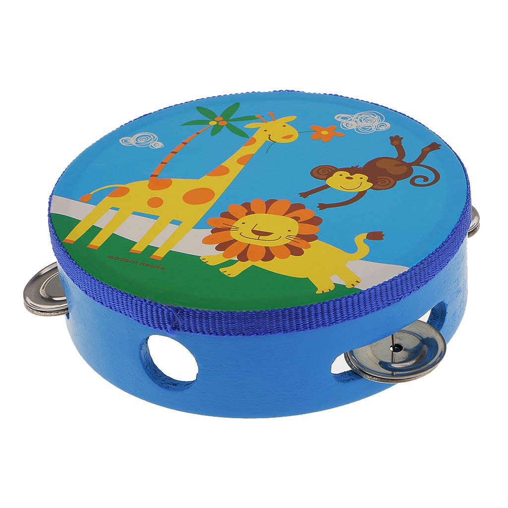 Pandereta de madera de una sola fila para bebé, juguete de percusión para niños pequeños, 6 pulgadas