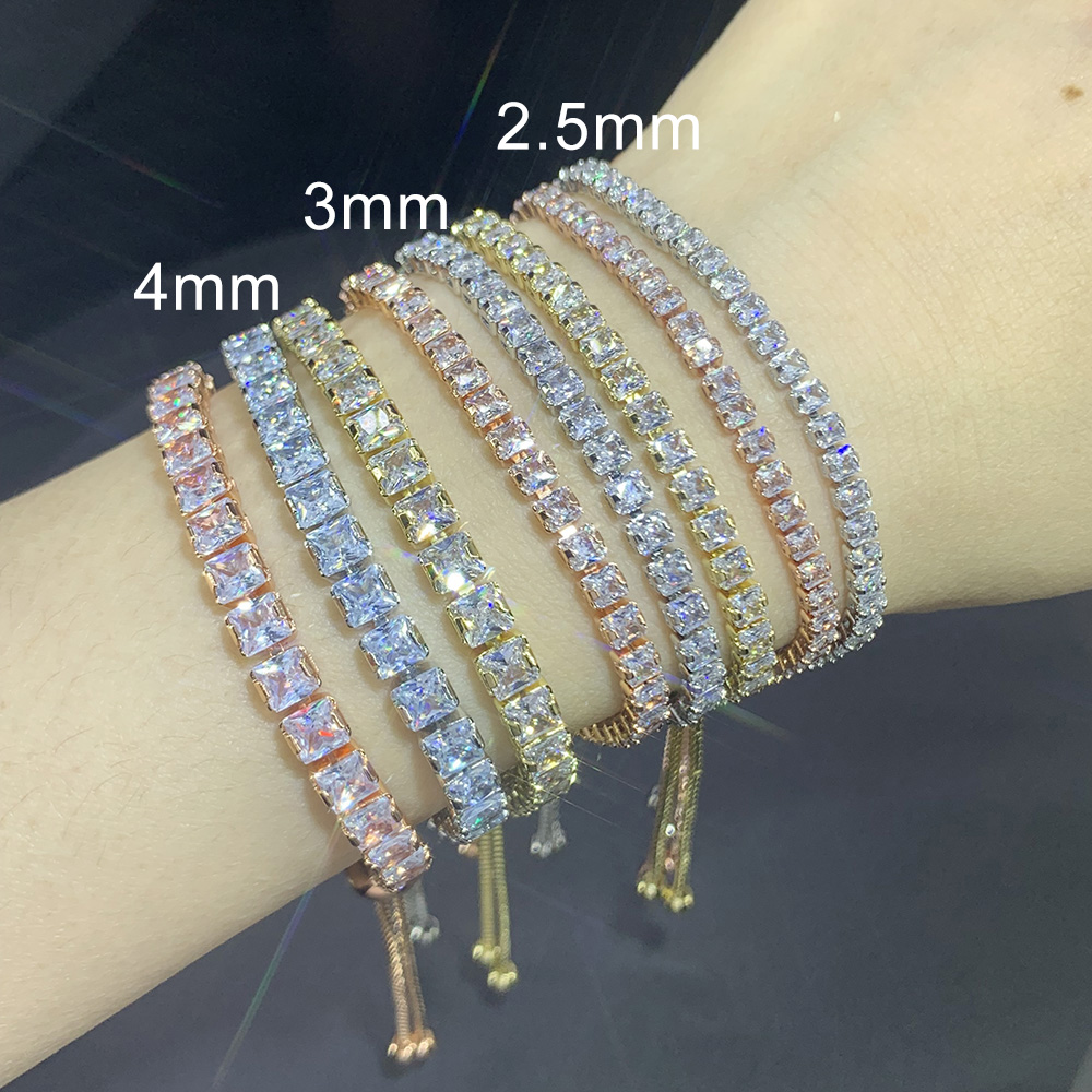 Adjustable Squares 3/4mm AAA+CZ Tennis Bracelets for Women Shiny Crystal Short Chain on Hand Sexy Accessories Jewelry