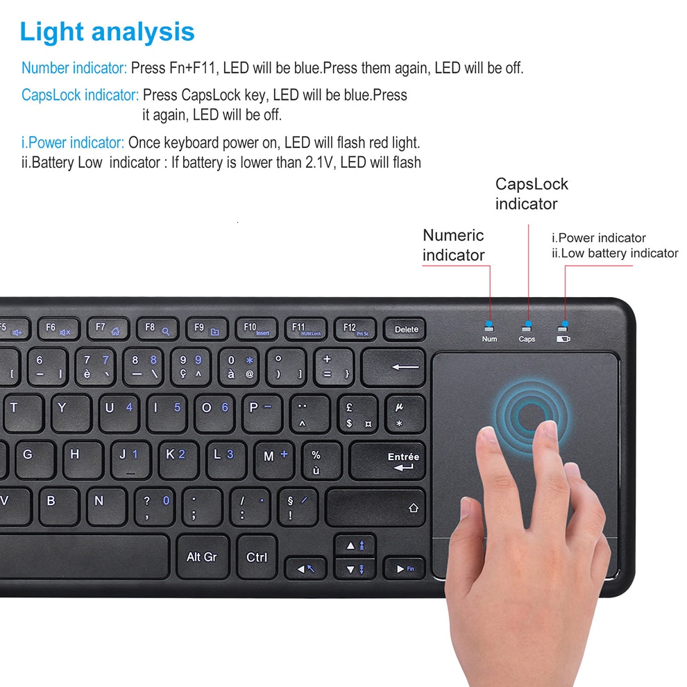 Jelly Comb-clavier sans fil 2.4 ghz, avec pavé tactile, Mini clavier sans fil, pour PC Notebook Smart TV, pour android et iOS