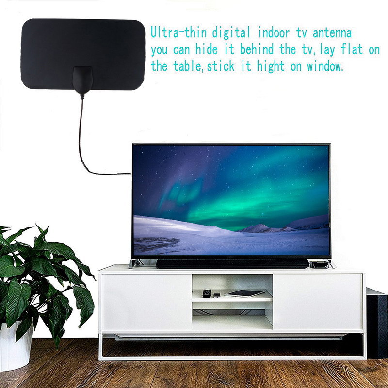 Kebidumei flat 4k 25db high gain hd tv dtv box digital tv antenne eu stik 50 miles booster aktiv indendørs antenne hd til tv