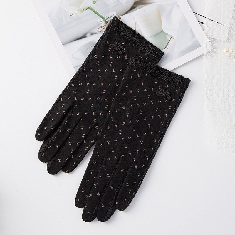 Herbst Frauen Fahren Handschuhe Sommer Atmungsaktive strecken Handschuh Sonnencreme Anti Uv Rutschfeste berühren Bildschirm Handschuh Rosa: Schwarz